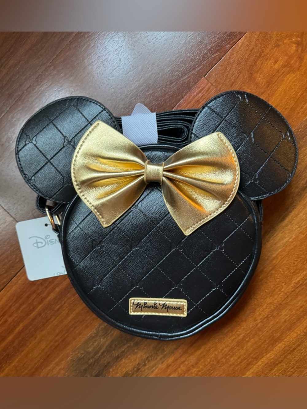 Disney Minnie Mouse Black Crossbody Bag with Gold Bow Accent